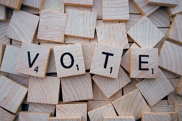 vote spelled in scrabble tiles